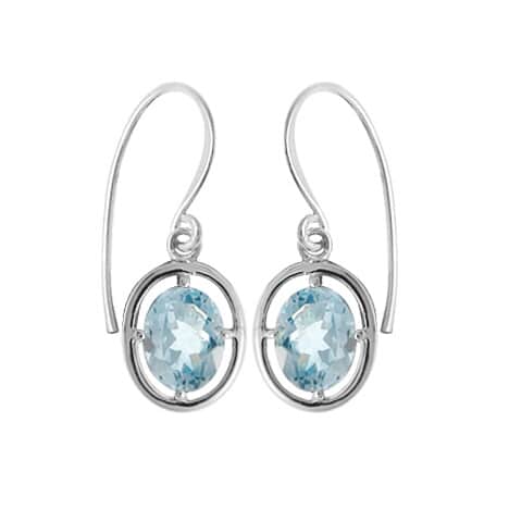 Sterling Silver Dangle Earrings with Oval Light Blue Topaz by Boma