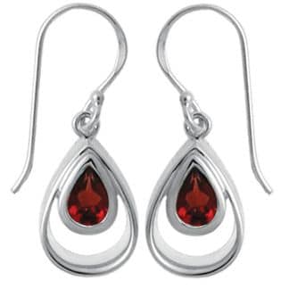 Sterling Silver Teardrop Garnet Earrings by Boma