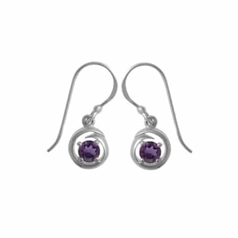 Sterling Silver Dangle Earrings with Round Amethyst by Boma