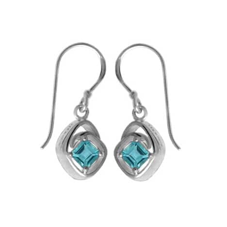 Sterling Silver Square Cut Blue Topaz Dangle Earrings by Boma