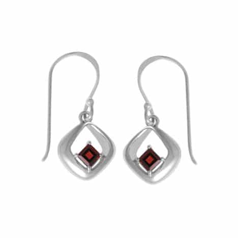 Sterling Silver Square Garnet Dangle Earrings by Boma
