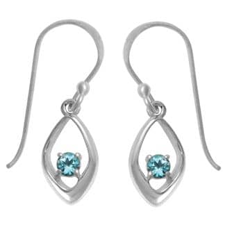 Sterling Silver Open Design Blue Topaz Fish Hook Dangle Earrings by Boma