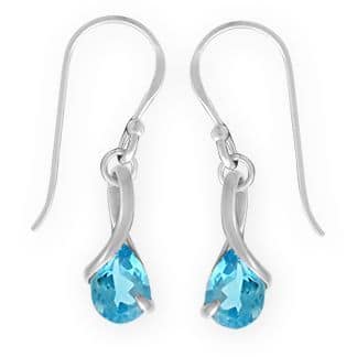 Sterling Silver Pear Shaped Blue Topaz  Fish Hook Dangle Earrings by Boma