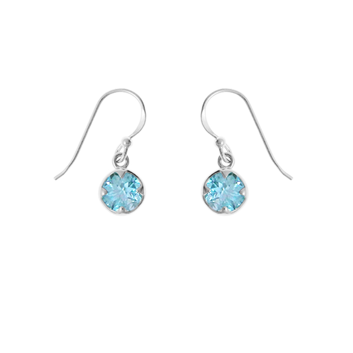 Sterling Silver Round Blue Topaz Dangle Earrings