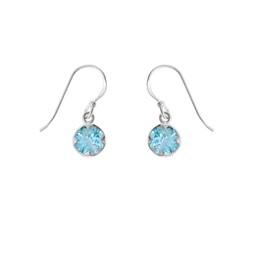 Sterling Silver Round Blue Topaz Dangle Earrings