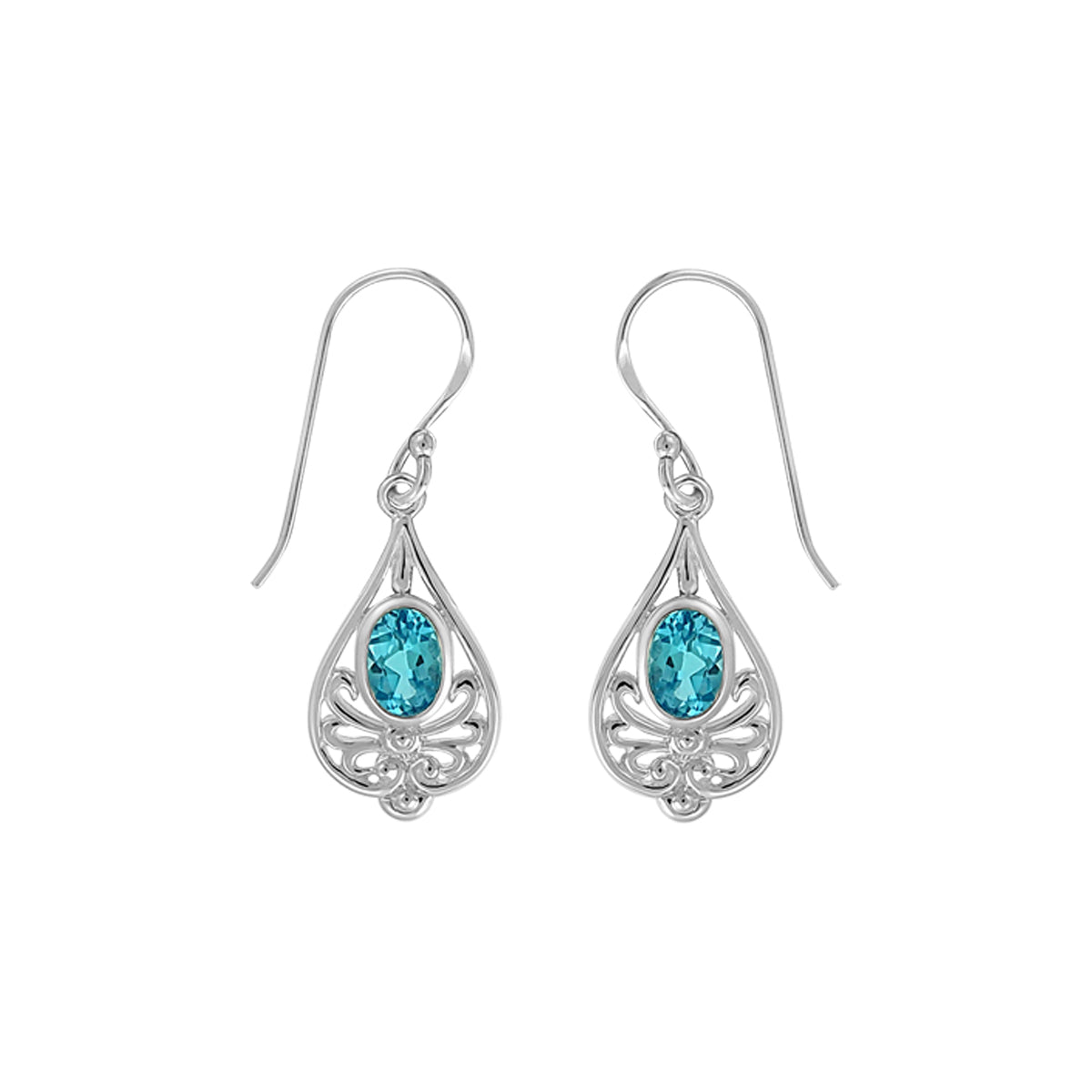 Sterling Silver Oval Blue Topaz Dangle Earrings