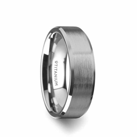 Shire Titanium Brushed Center Men’s Flat Wedding Ring with Polished Beveled Edges 6mm by Thorsten