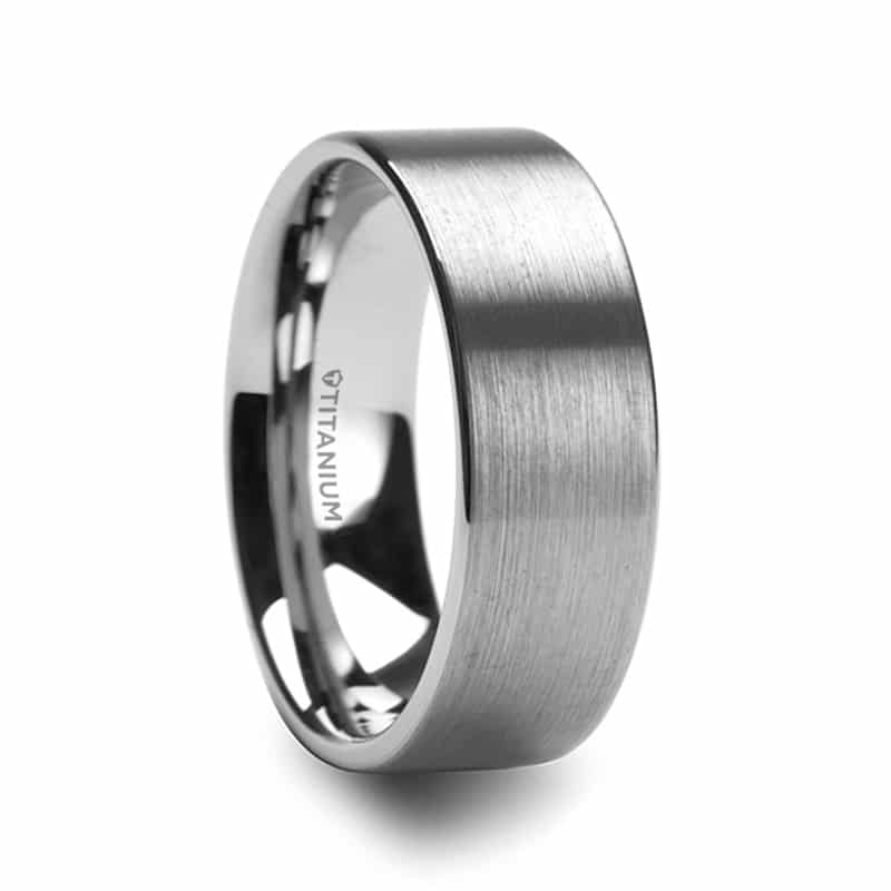 Solar Flat Profile Brushed Finish Men’s Titanium Wedding Band 8mm by Thorsten