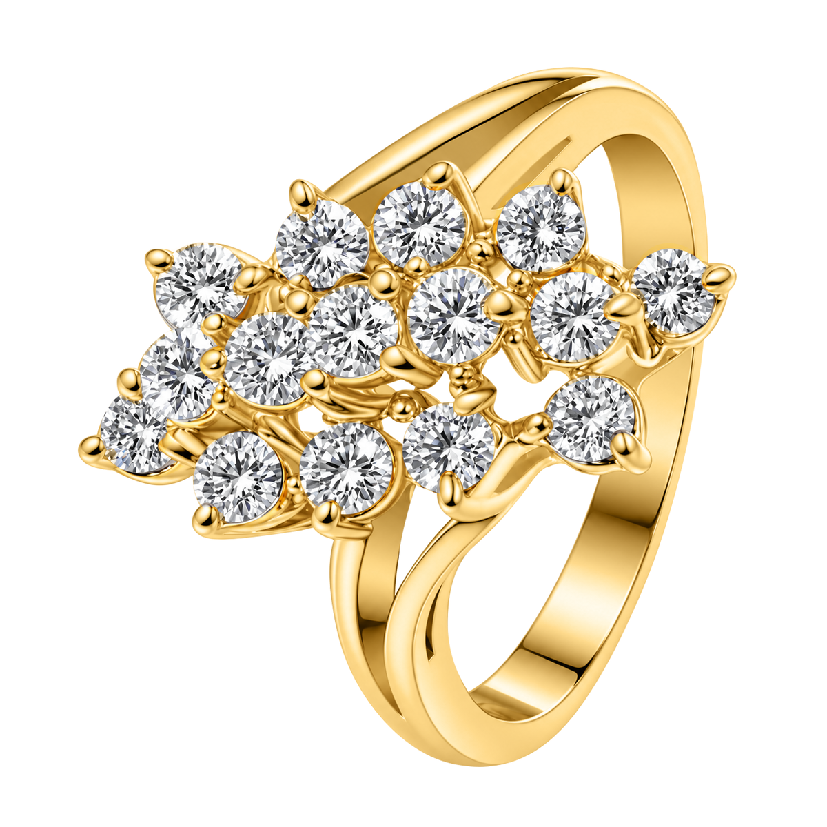 14K Yellow Gold Cocktail Cluster Diamond Ring