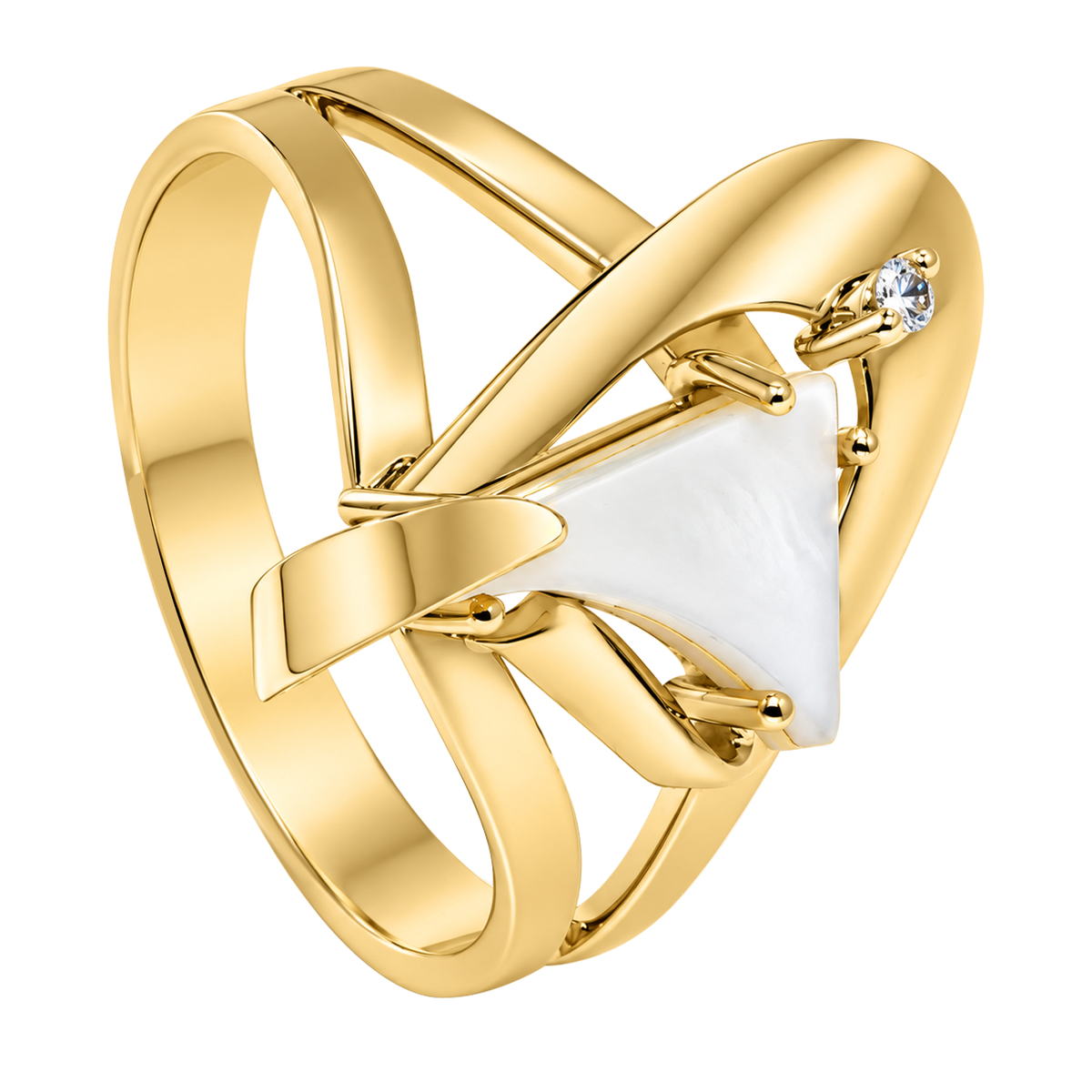 14K Yellow Gold Hand Mother of Pearl Handcrafted Ring