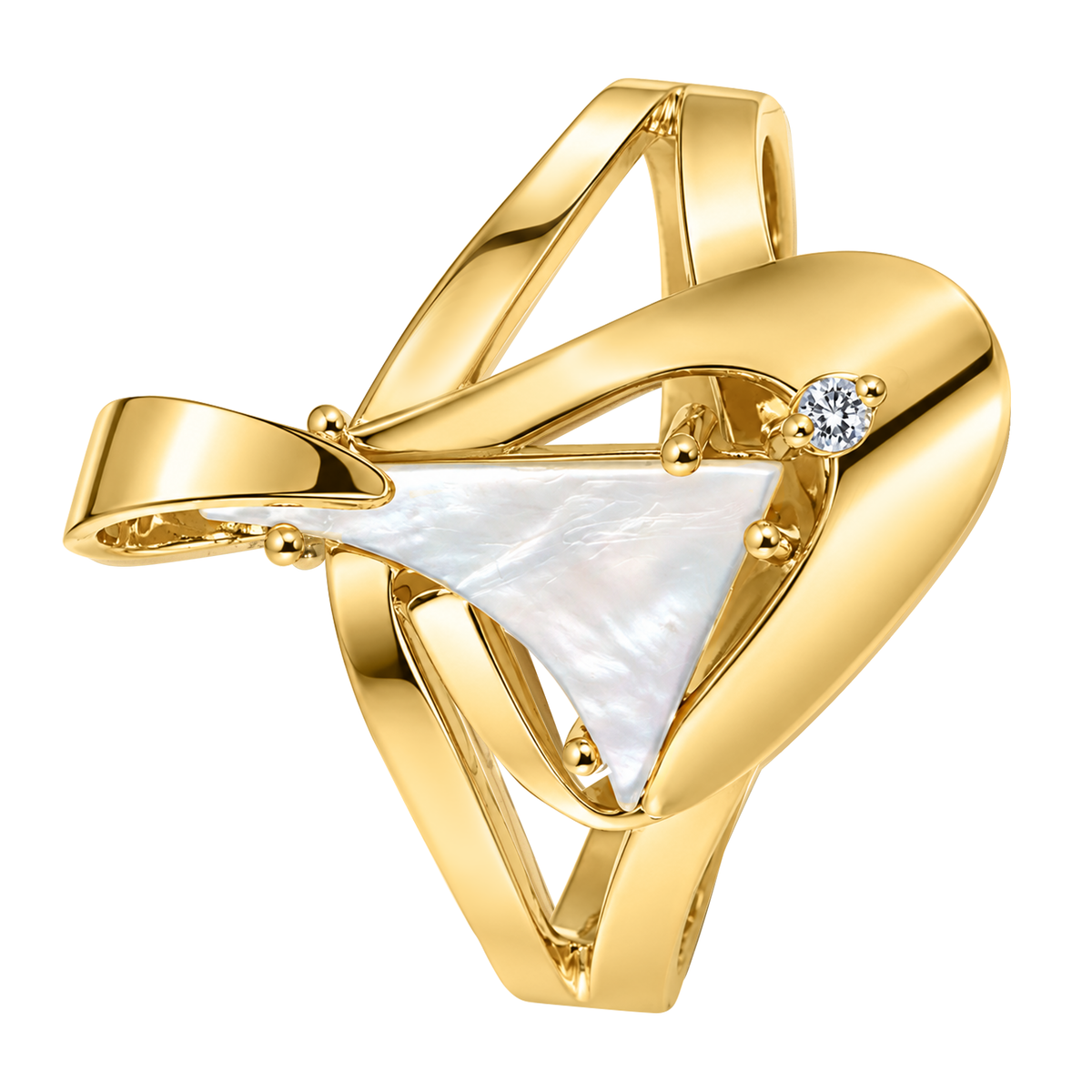 14K Yellow Gold Hand Mother of Pearl Handcrafted Ring