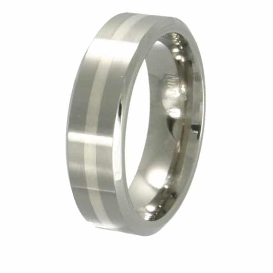 Titanium Brushed 7mm Band with Sterling Silver Inlay by Rising Time