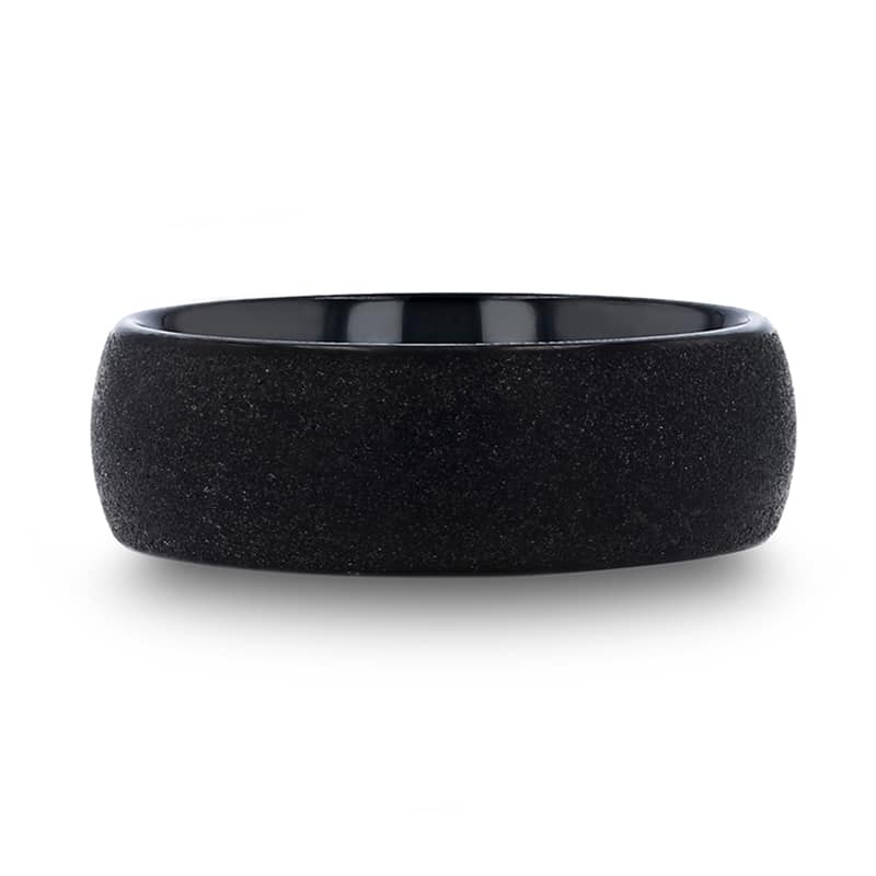 Obsidian Domed Black Tungsten Carbide Ring with Sandblasted Crystalline Finish 8mm by Thorsten