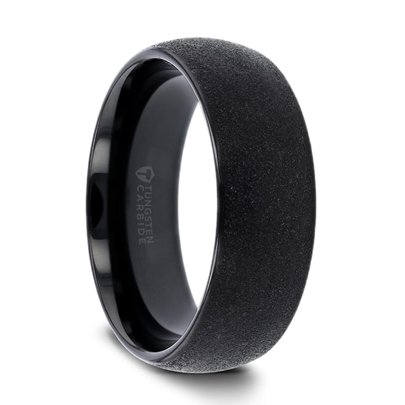 Obsidian Domed Black Tungsten Carbide Ring with Sandblasted Crystalline Finish 8mm by Thorsten