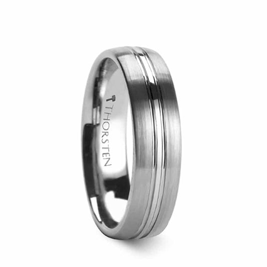 Tungsten Carbide Boss Rounded Brushed Center Groove Ring 6mm by Thorsten