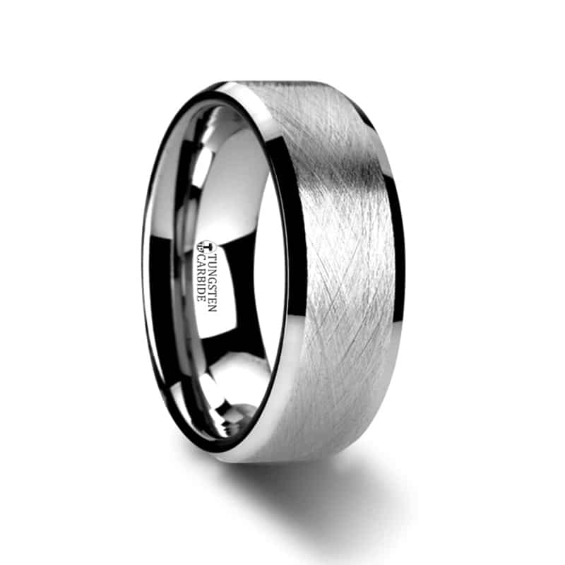 Thorne Flat Tungsten Carbide Ring with Wire Brushed Finish and Beveled Edges 6mm by Thorsten