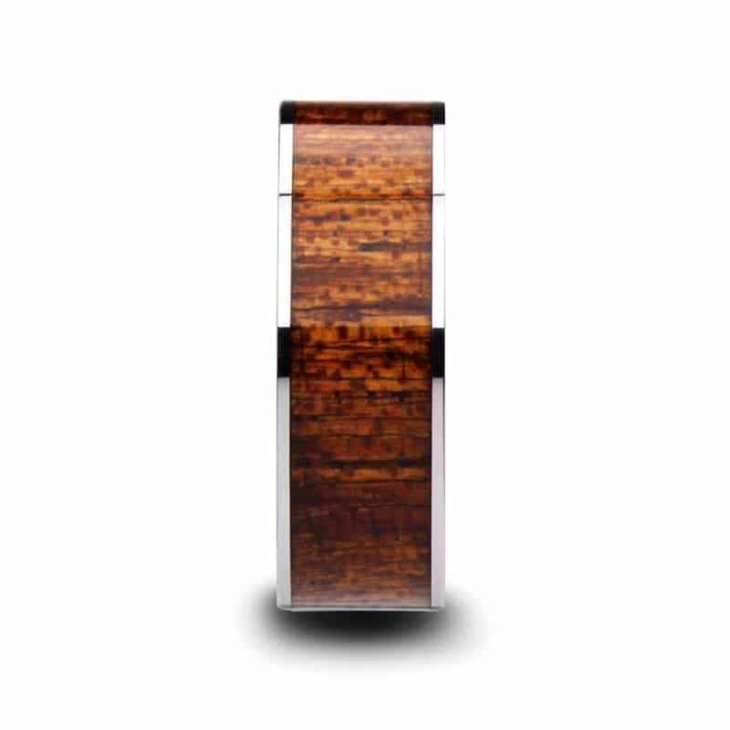 Bolo Flat Tungsten Carbide Band with Exotic Mahogany Hard Wood Inlay and Polished Edges 8mm by Thorsten