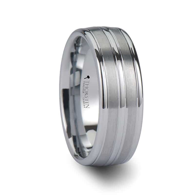 Vancouver Triple Grooved White Tungsten Carbide Ring 8mm by Thorsten