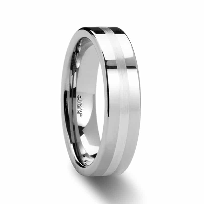 Gemini Pipe Cut Tungsten Carbide Ring with Silver Inlaid 6mm by Thorsten