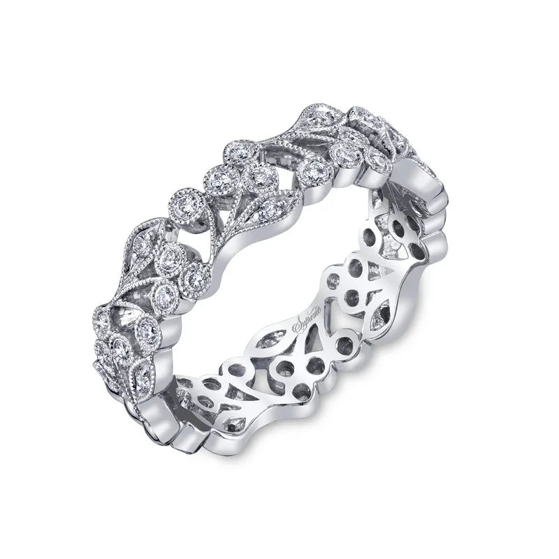 14K White Gold and Diamond Floral Band