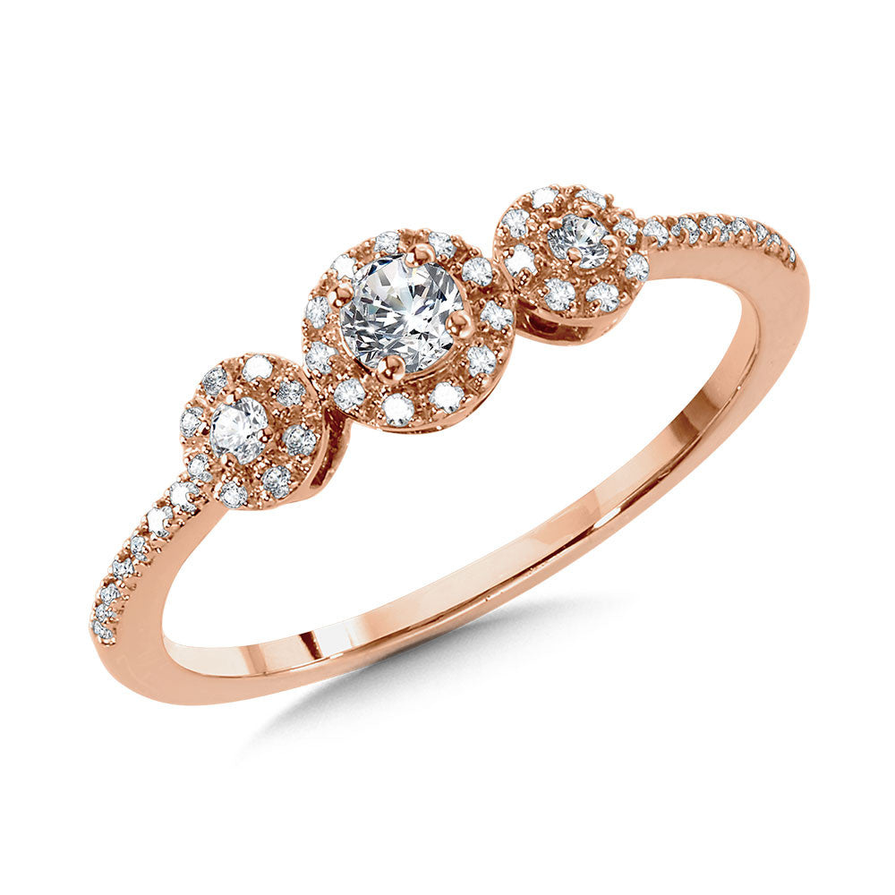 14K Rose Gold Round 3-Stone Diamond Ring