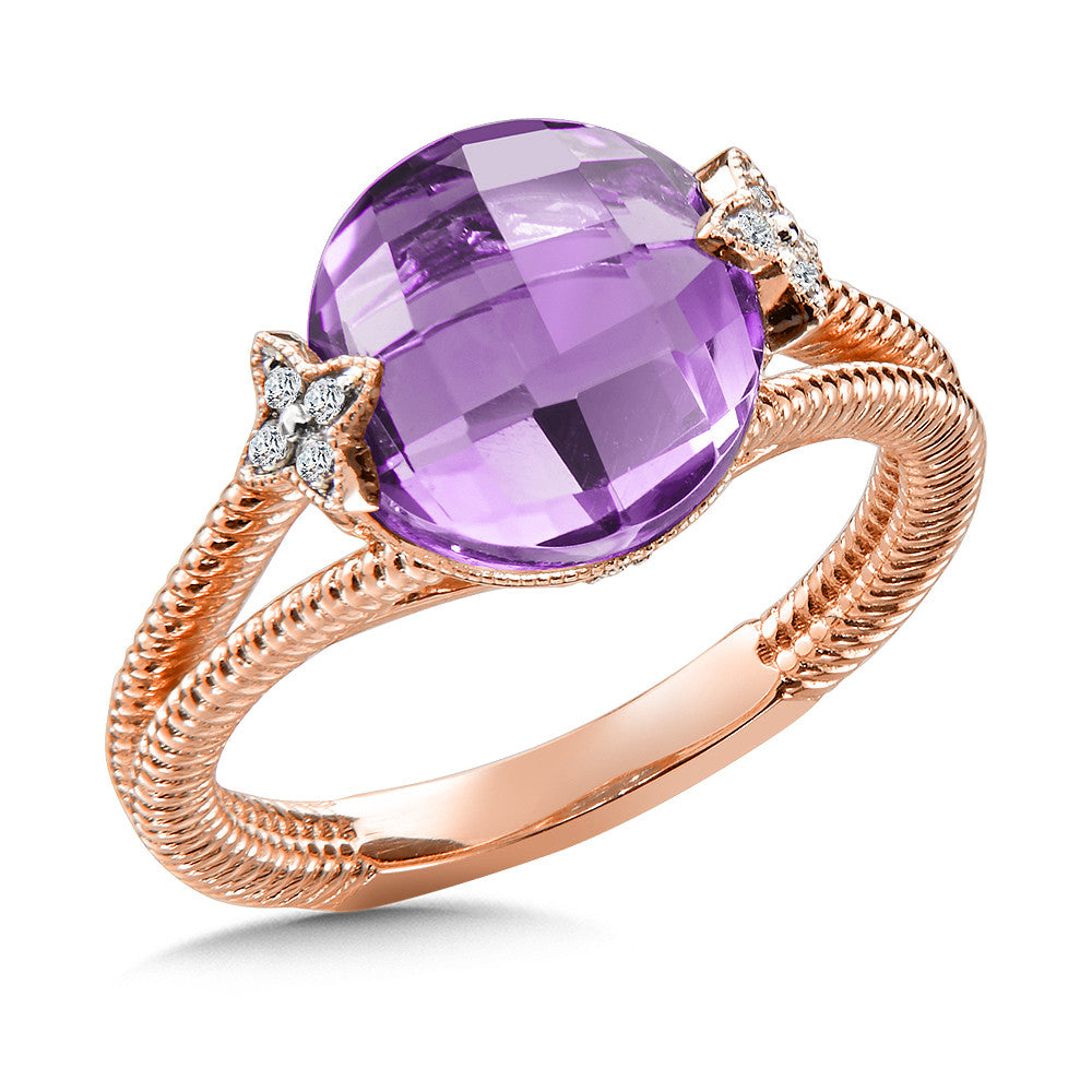 14K Rose Gold Amethyst & Diamond Ring