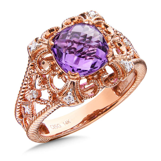 14K Rose Gold Amethyst & Diamond Ring