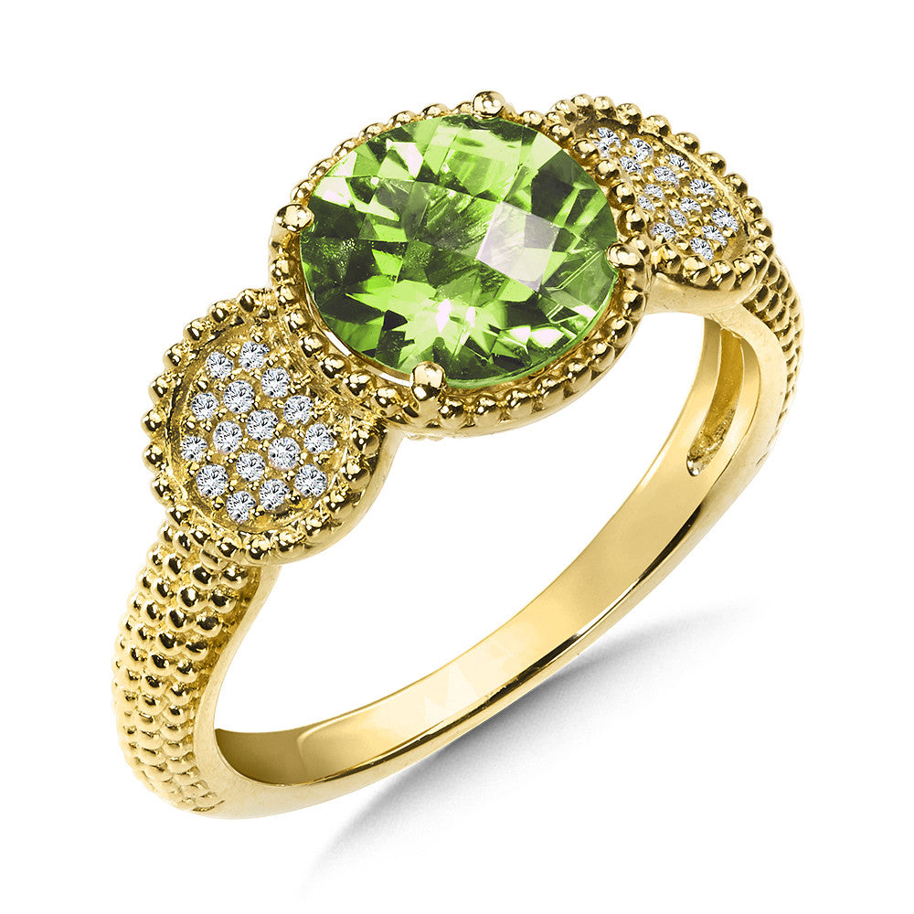 14K Yellow Gold Peridot and Diamond Ring