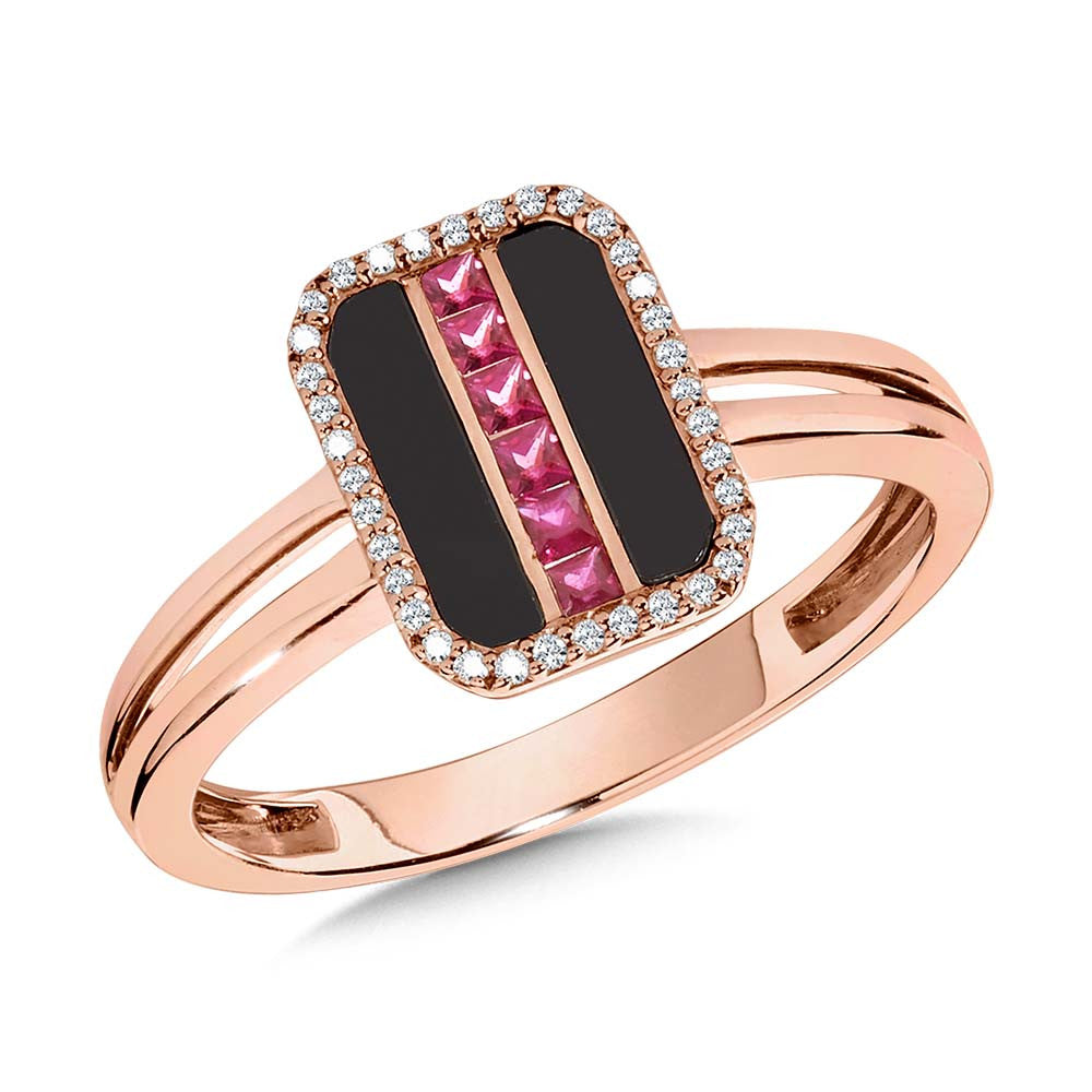 14K Rose Gold Channel-Set Princess-Cut Ruby & Flat-Cut Onyx Ring