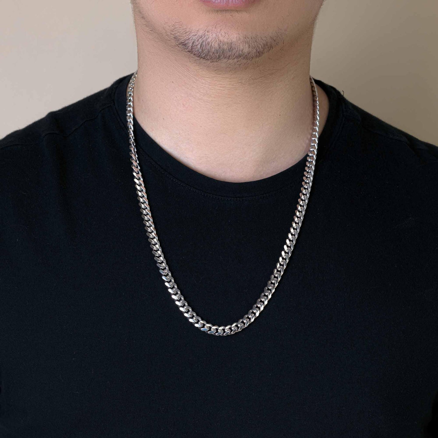 Rhodium Plated Sterling Silver 7mm Miami Cuban 200 Bracelet or Chain Link