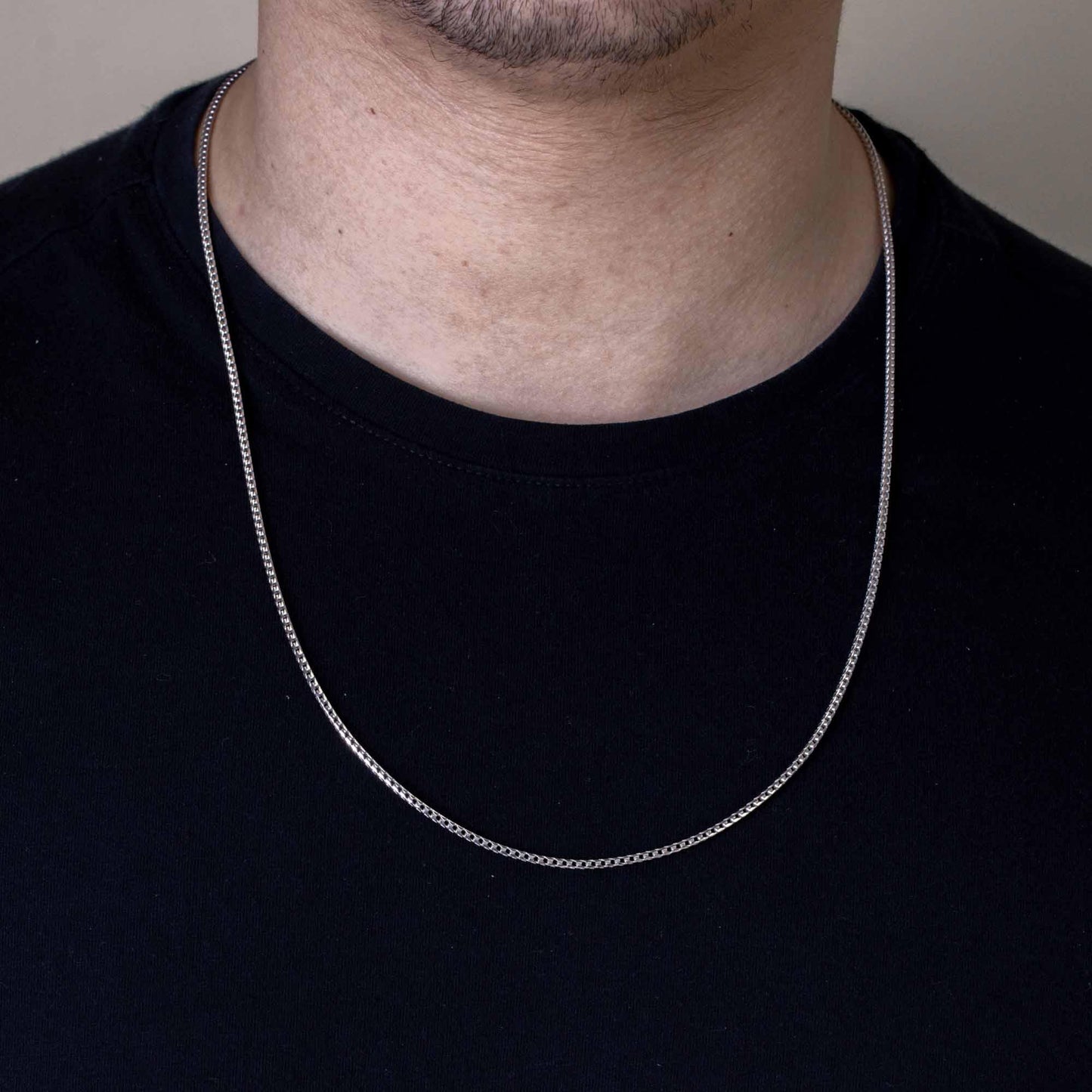 Rhodium Plated Sterling Silver 2.3mm Franco Chain