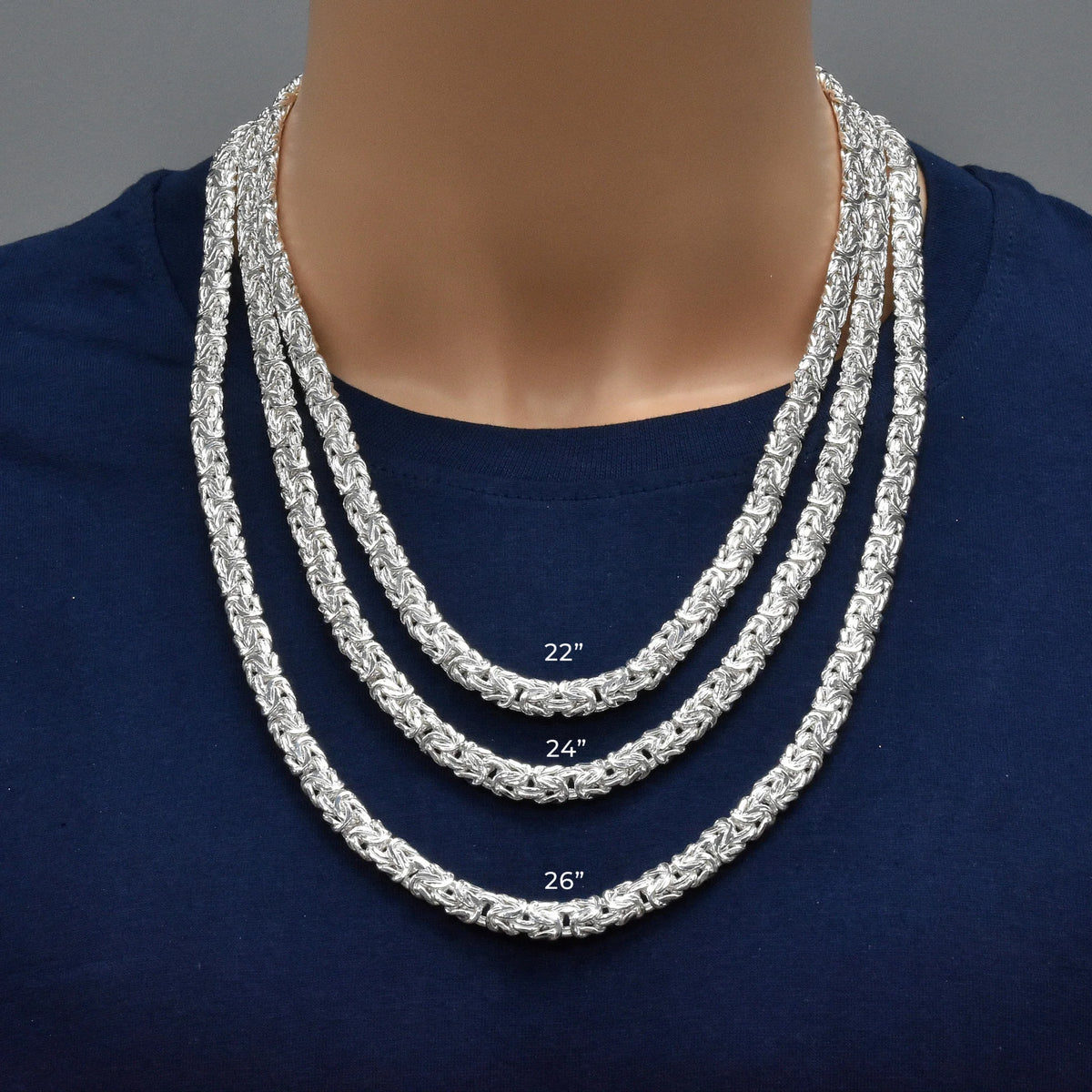 Sterling Silver 8.1mm Flat Byzantine Chain