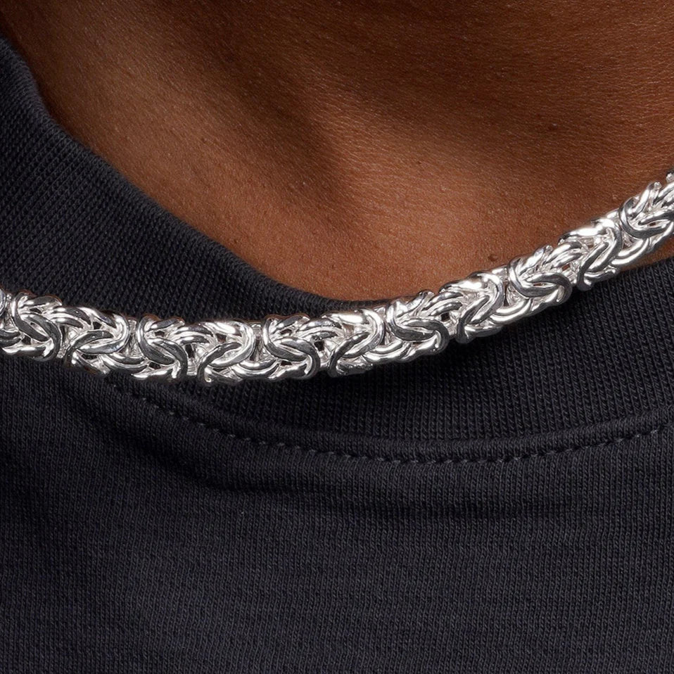 Sterling Silver 8.1mm Flat Byzantine Chain
