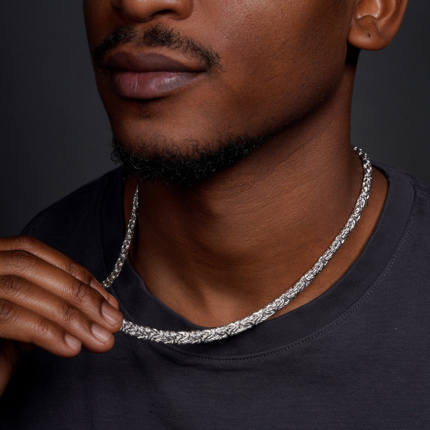 Sterling Silver 8.1mm Flat Byzantine Chain