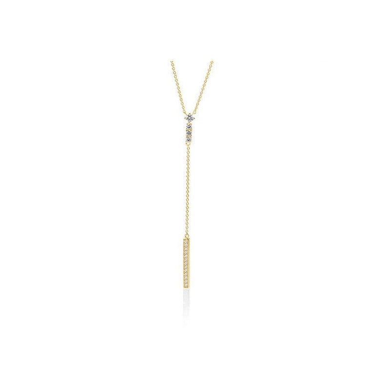 14K Yellow Gold Collier Diamond Lariat Necklace