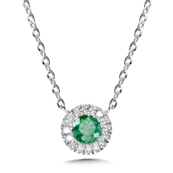 14K Yellow Gold  Diamond & Emerald Halo Pendant