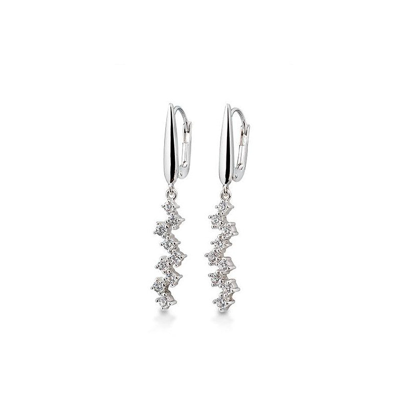 14K White Gold Staggered Diamond Dangles