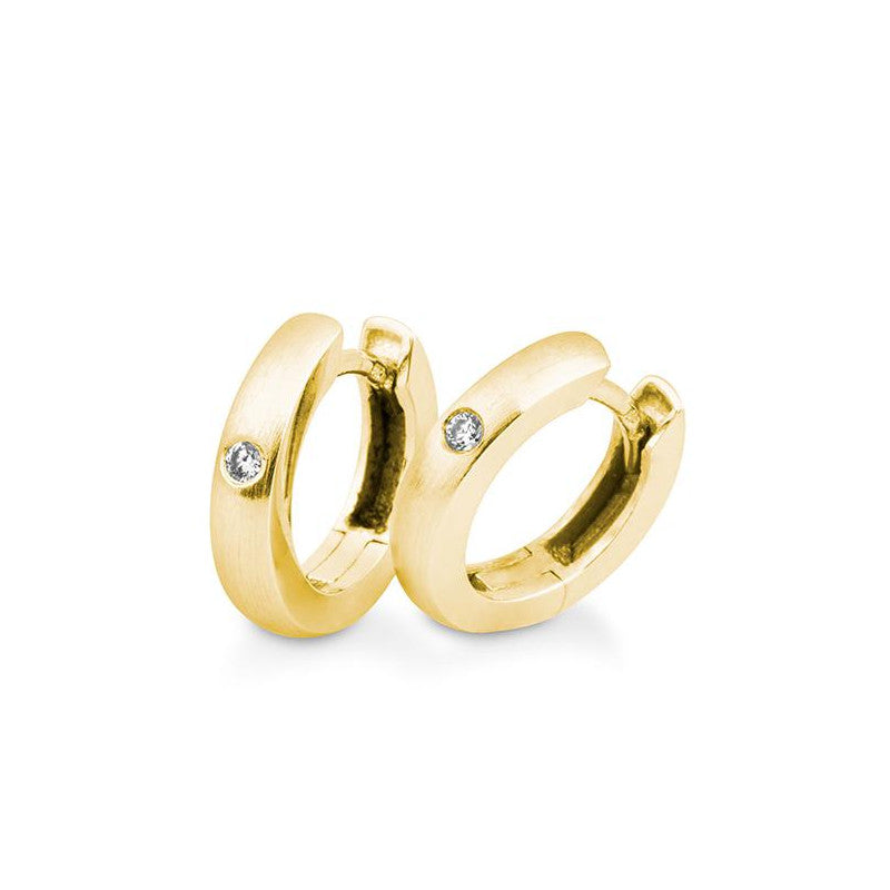 14k Brushed Yellow Gold Huggies with Diamond