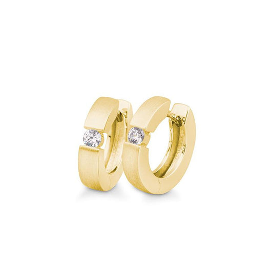 14K Brushed Yellow Gold Diamond Huggies