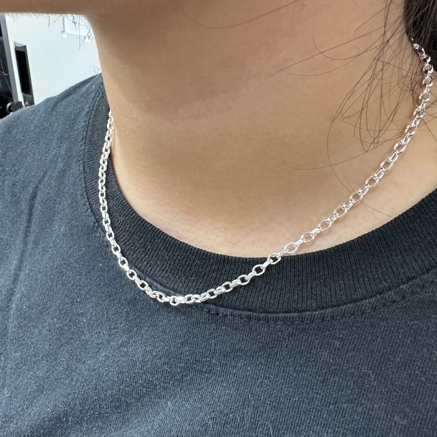 Sterling Silver Forzatina Diamond Cut Flat Wire 5.3mm Oval Rolo Chain