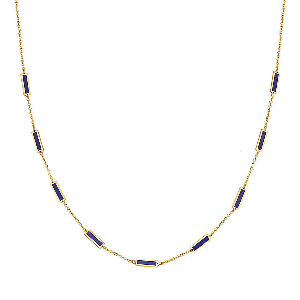 14k Yellow Gold Lapis Bar Station Necklace