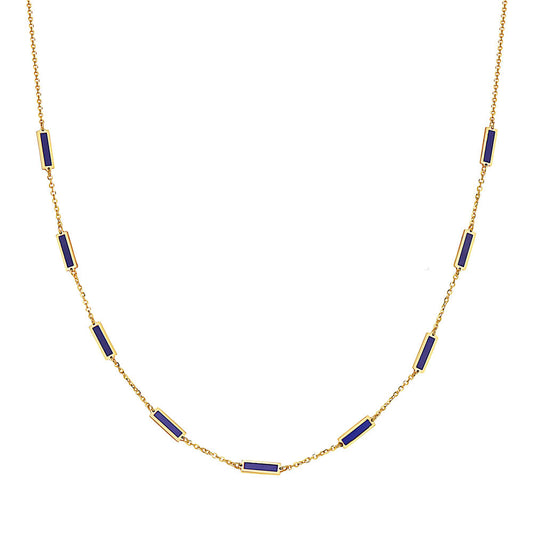 14k Yellow Gold Lapis Bar Station Necklace