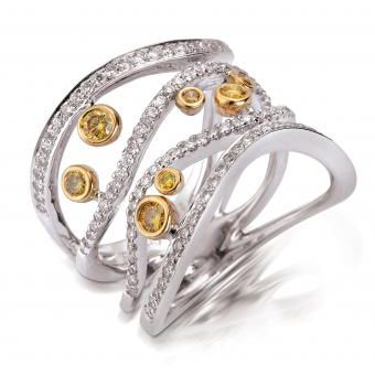 18K White Gold Yellow and White Diamond Ring by Cherie Dori