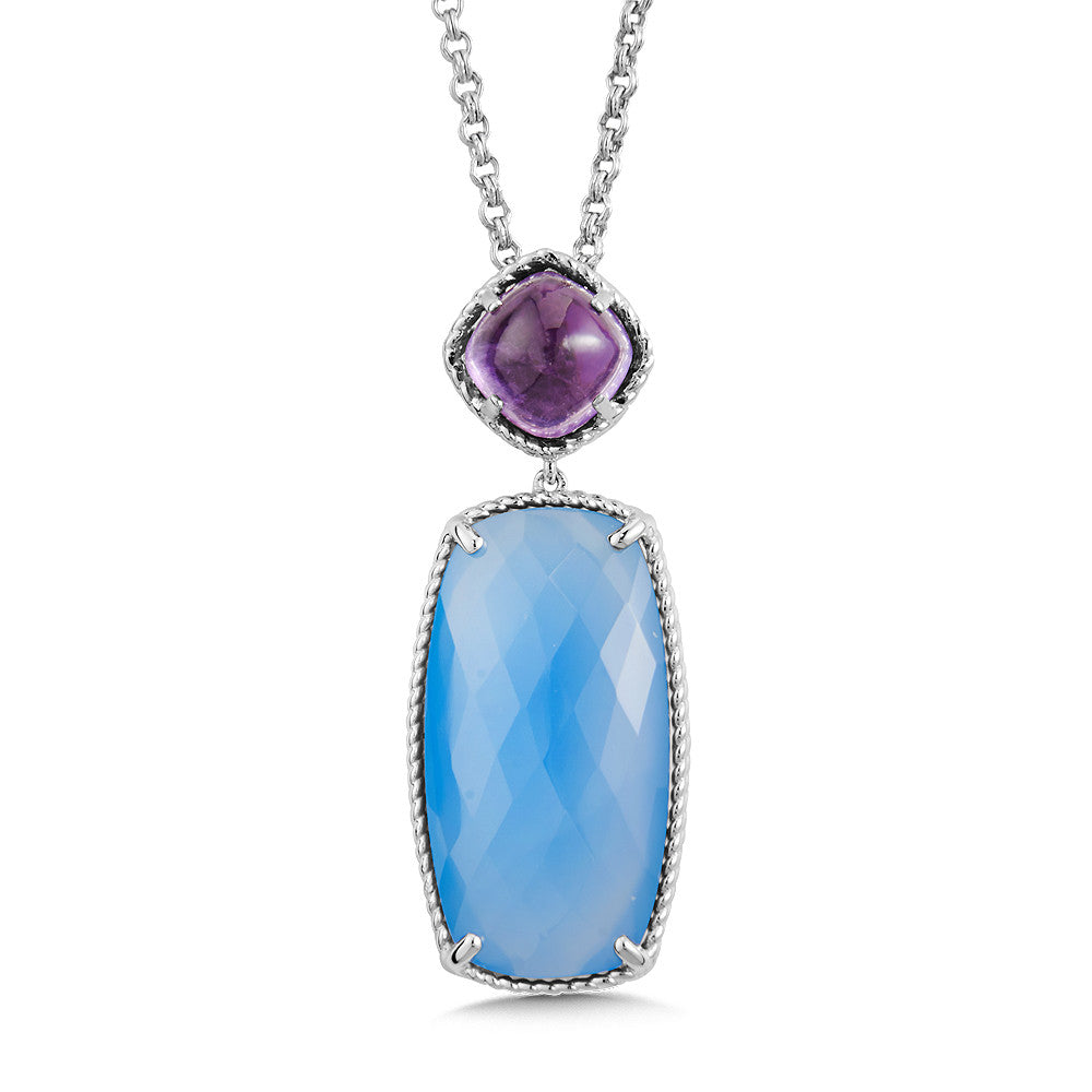 Sterling Silver Amethyst and Blue Chalcedony Pendant by SDC Creations