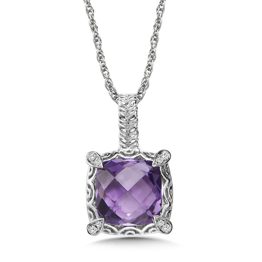 Sterling Silver Amethyst and Diamond Pendant by SDC Creations