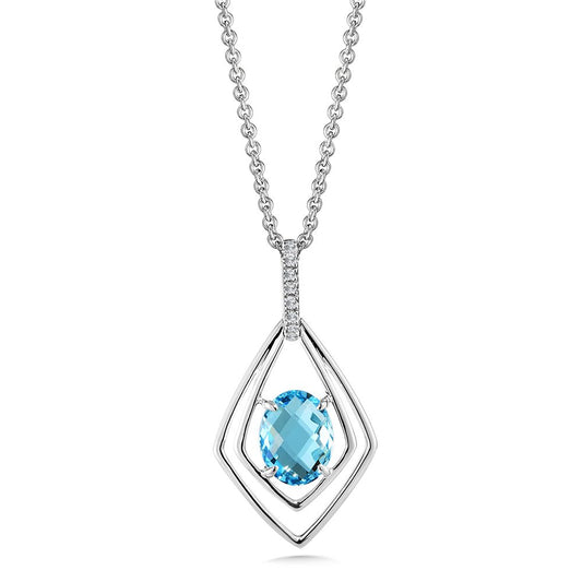 Sterling Silver Blue Topaz & Diamond Pendant by SDC Creations