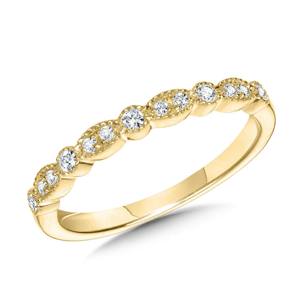 14K Yellow Gold Milgrain Round & Marquise-Shaped Scalloped Stackable Band