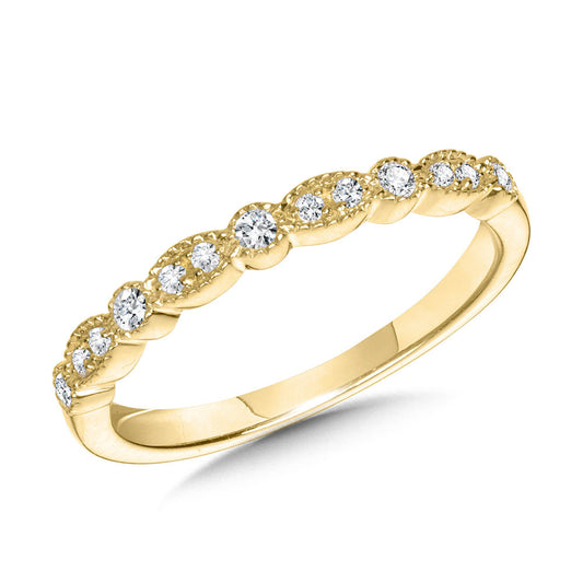 14K Yellow Gold Milgrain Round & Marquise-Shaped Scalloped Stackable Band