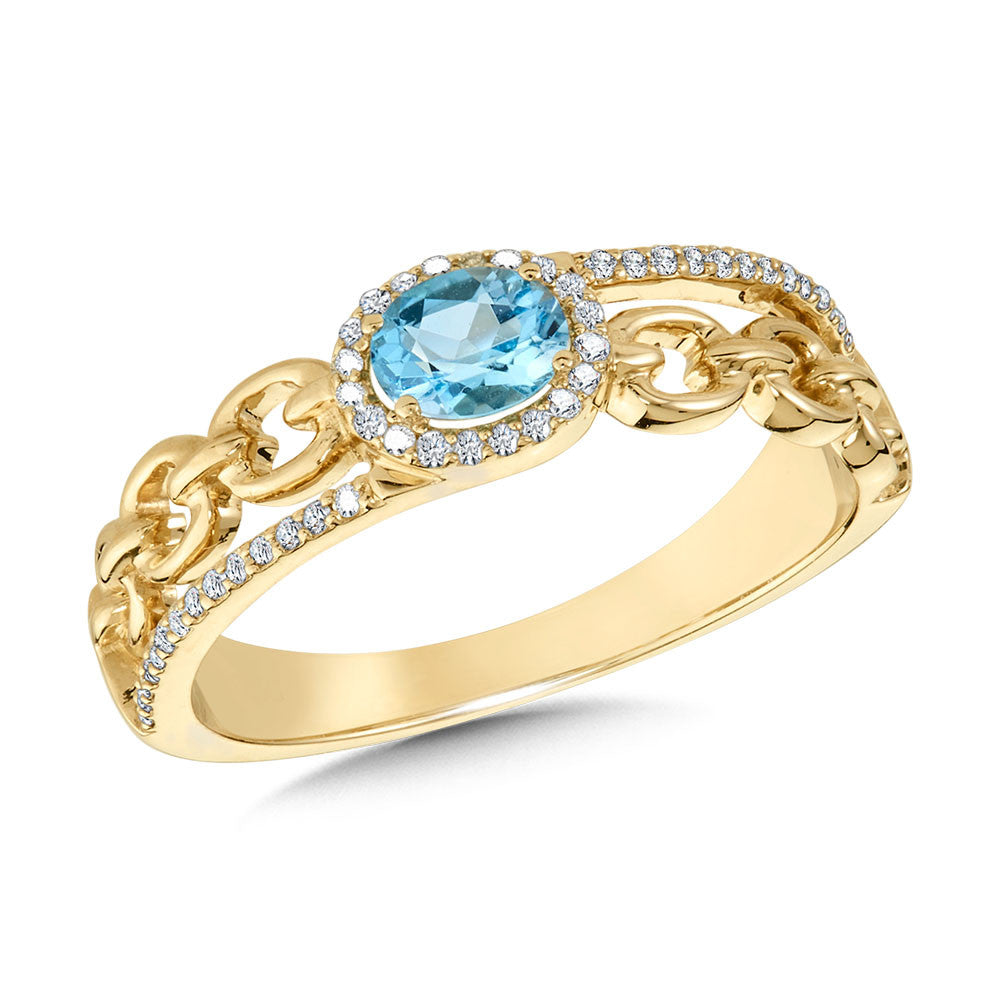 14K Yellow Gold Swiss Blue Topaz and Diamond Paperclip Ring