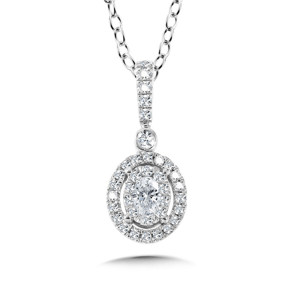 14K White Gold Oval Cluster Diamond Mirage Halo Stud Pendant